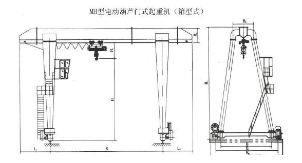 20噸MH型廂形式單梁門式起重機結構圖